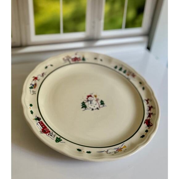Pfaltzgraff Snow Village Dinner Plate Green Holiday Vintage Stoneware 10.5” - Picture 6 of 9